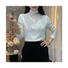 Nueva Camiseta Base de Manga Larga para Mujer Otoño e Invierno, Elegante y a la Moda, con Pedrería Resistente, Estilizadora, Cuello Semi-Alto, Ajuste Ceñido para Ocultar el Vientre