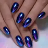 Unhas Usáveis Roxo Brilhante Galvanizado Quadradas Médio-Longas Peças de Nail Art Brilhantes 24 Peças Moda Europeia e Americana Unhas Postiças