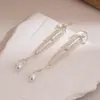 Pendientes de Borla de Espina de Pescado de Zirconia de Aguja Plateada Transfronterizos Europeos y Americanos, Pendientes de Lujo Ligero de Alta Gama, Pendientes Exagerados Personalizados para Mujer