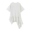 Camiseta de Manga Corta con Encaje Empalmado, Estilo Europeo y Americano, Moda Nueva, Versátil, Holgada, Adelgazante, Sencilla, Top Vestido