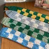 Diadema Dulce Tejida a Mano con Cuadros Vintage para Mujer, Bufanda para la Cabeza Estilo Artístico al Aire Libre de Primavera y Otoño, Gorro Tejido, Diadema