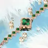 Pulsera de Trébol para Mujer, Reloj de Cuarzo, Esfera Color Esmeralda, Cristal, Oro Rosa, Reloj de Pulsera de Moda