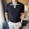 Venta al por mayor de comercio exterior Camiseta polo de punto de seda helada de verano para hombre de manga corta delgada elástica con solapa de media cremallera moderna