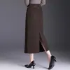 Falda elástica de cintura alta para mujer, nuevo estilo otoño 2026, falda lápiz de cintura alta ajustada con abertura y lazo, falda de longitud media