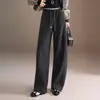 Calça Elegante Reta para o Dia a Dia Feminina, Lançamento Outono/Inverno 2026 Lã Elástico na Cintura Cintura Alta Emagrecedora Moda Calça Wide Leg