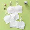 Camiseta de tirantes acanalada para niñas, sujetador tipo camisola de algodón puro ajustado para mujer, dulce camiseta de tirantes para niñas en etapa de desarrollo, adecuada para estudiantes de primaria