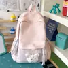 Mochila INS de cor sólida para estudante, grande capacidade, bolsa ita transparente, estilo coreano, bolsa ita bidimensional, bolsa ita com emblema transparente