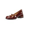 Sapatos Mary Jane estilo Hong Kong retrô com pérolas, primavera de 2024, couro legítimo, salto médio grosso, bico redondo, sapatilhas de couro envernizado de vaca para mulheres