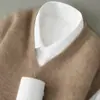 Nuevo Otoño/Invierno 100% Lana Pura Chaleco para Hombre Cárdigan sin Mangas Jersey Cuello en V Color Sólido Joven Casual Ropa Interior