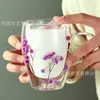 Taza de Vidrio de Doble Capa con Asa, Taza Creativa con Flores Secas Integradas, Alto Borosilicato, Resistente a Altas Temperaturas, Taza para Café y Bebidas Lácteas al por Mayor