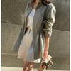 Abrigo Estilo Coreano Primavera y Verano Cárdigan Delgado de Longitud Media Cintura con Cordón Estilo Camisa Rompevientos Abrigo de Longitud Media