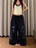 Pantalones casuales negros con diseño único de pedrería lateral, nuevos para otoño, de cintura alta, holgados, adelgazantes, versátiles, rectos, de pierna ancha