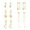 Pendientes de Borla de Estrella y Luna de Plata de Ley 925 Far Sans para Mujer, Pendientes con Sentido de Diseño de Tendencia de Temperamento Francés Europeo y Americano, Venta al por Mayor