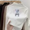 Camisa Base de Veludo com Babados para Meninas Outono e Inverno 2025 Novo Estilo para Crianças Maiores, Camiseta de Manga Longa com Gola Meia-Alta de Renda para Inverno