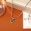 Colar com Pingente de Ágata Esmeralda Zircônia Estilo Chinês Elegante Elegante Corrente de Clavícula de Alta Qualidade Exquisite Pequeno Colar