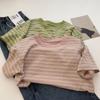 Camiseta de Manga Corta a Rayas Sencilla Estilo Japonés Nueva de Verano para Mujer, Suéter Holgado de Algodón Puro