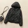Colete casual branco leve de plumas de pato com padrão de losangos para mulheres, gola redonda, camada interna justa, colete quente, jaqueta estilo vintage, moderno