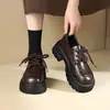 Sapatos mocassins plataforma com cadarço retrô, tendência 2026, para primavera/outono, salto médio, novo estilo, sapatos femininos de peça única, estilo britânico