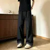 Pantalones casuales de verano para hombre, de seda de hielo, transpirables, de secado rápido, con estampado de cuadros azul marino y retazos, de pierna recta retro, ligeramente acampanados