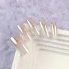 10 Peças de Patches de Manicure Segmentados de Gelo-Transparente Gradiente, Patches Simples Brancos para Unhas Longas, Unhas Usáveis Banhadas à Mão