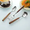 Mango de nogal Acero inoxidable 304 Cuchillo, Tenedor y Cuchara Vajilla Japonesa Cuchillo y Tenedor para Bistec Cuchara Redonda Lijada Cuchara y Tenedor de Hotel