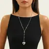 Colar Estilo Europeu e Americano para Mulheres, Colar Y de Alto Padrão, Colar com Pingente de Coração Vazado de Strass e Borla, Moderno e Versátil