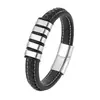 Pulseira Masculina de Couro Trançado da Amazon Mais Vendida e Fashion com Contas de Aço Inoxidável Pulseira DIY Joias Atacado