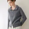 Cárdigan de Cachemir Puro Engrosado para Mujer Otoño Invierno Tejidos Cremallera Arriba y Abajo de Gama Alta Holgado Cuello Alto Suéter Abrigo Top