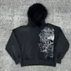 Moletom com Zíper Estampado Transfronteiriço Streetwear Retro Plus Veludo Solto Hip-Hop High Street Unissex Moletom Atacado