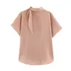 Camisa de verano a rayas de manga corta para mujer estilo europeo y americano con detalle de nudo 12596