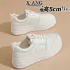 Zapatillas blancas de cordones de cuero genuino con punta redonda para mujer, transpirables de malla para verano, suela gruesa, que aumentan la altura, deportivas casuales