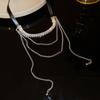 Collar Gargantilla de Cuerda de Cuero Negro Estilo Coreano Chica Picante con Pedrería para Mujer, Tendencia Lujo Versátil Multicapa con Borla Ajustable
