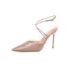 Novos Sapatos de Salto Alto Femininos Bico Fino Cor Nude Couro Envernizado Salto Agulha Tira Sandálias Sexy Elegantes Camada Única Primavera e Verão 2024