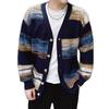 Popular Transfronterizo Talla Europea Talla Grande Ropa de Punto Chaqueta Cardigan Rayas Degradadas para Hombre Cuello en V Grande Moderno Fábrica Venta al por Mayor