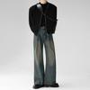 Coreia do Sul INS Jeans Largos Retrô Masculino e Feminino Calças de Perna Larga Pregueadas Calças Lavadas Calças Retas com Caimento Tendência Calças Mop