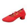 Zapatos de Square Dance para Adultos Suela Suave Tacón Medio Zapatos de Baile Latino Zapatos de Baile para Mujer Lona Cuero Suave Zapatos para Espectáculo de Danza