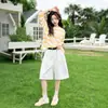 Conjunto de Ropa de Verano a Rayas con Protección Solar para Niñas 2026 Nuevo Estilo Pantalones Cortos para Niños Medianos y Grandes Conjunto de Dos Piezas