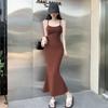 Vestido de Tirantes Retro Cola de Pescado Deseo Puro Falda Larga Casual para Mujer Temperamento Cintura Adelgazante Falda de Cadera Kardashian Verano 2025