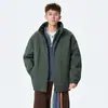 Design Americano Gola Alta Silhueta Curta Jaqueta de Algodão Masculina Inverno Design Costura Jaqueta de Algodão Estilo Aviador Jaqueta de Trabalho