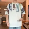 Camiseta masculina oversized com estampa estilo americano, manga curta, tendência high street, solta e versátil, camiseta de meia-manga para o verão, branca