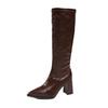 Elegantes Botas Skinny de Tacón Alto para Mujer, Adecuadas para Figuras Petite, Debajo de la Rodilla, Talla Grande, Botas de Moda con Punta