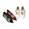2026 Novos Sapatos de Couro Brilhantes Bico Fino Corte Baixo Tira Única Salto Interno Elevador Sapatos Mary Jane Versáteis Fashion Rasteirinhas