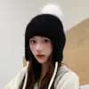 Sombrero de punto con pompón estilo coreano para otoño e invierno, protección para las orejas, estilo nuevo, a prueba de frío y cálido, para circunferencia de cabeza grande, hace que la cara se vea pequeña, sombrero de lana
