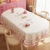Mantel Estilo Crema, Impermeable, Resistente al Aceite, Mantel de Mesa sin Lavado, Dibujo Animado de Lujo Ligero de Alta Gama, Mantel Ovalado Rosa para Mesa de Café