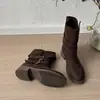 2026 Jeans Empilhado Outono Inverno Botas Martin Botas Curtas de Motocicleta Botas Western com Lapela Femininas Salto Grosso Fivela Duas Vias Novo Estilo