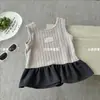 Conjunto de Verão para Meninas 2026 Estilo Coreano Novo Colete Franzido Calça de Perna Larga Bordada Xadrez Conjunto de Duas Peças para Bebês