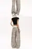 Calça jeans pantalona com estampa de leopardo retrô americana para mulheres, novo jeans de cintura elástica reta, solta e modeladora, calça versátil de comprimento total
