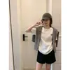 Camiseta Básica Blanca de Algodón Puro para Mujer, Casual de Verano, Corte Holgado, Estilo Perezoso, Top Básico con Estampado de Corazón Pequeño, Mangas Cortas