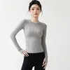 Otoño Tejido sin Costuras Yoga Manga Larga Mujer Transpirable Ajustado Secado Rápido Cuello Redondo Ropa Deportiva Correr Entrenamiento Ropa de Fitness