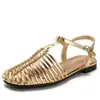 Sandalias Romanas Tejidas a Mano para Salidas de Verano para Mujer, Zapatos Nuevos Huecos de Tacón Bajo con Correa Única Calzado Casual 2066-1